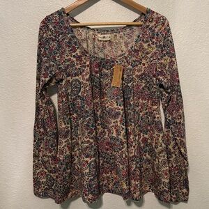 NATURAL LIFE Floral Blouse in Red and Blue